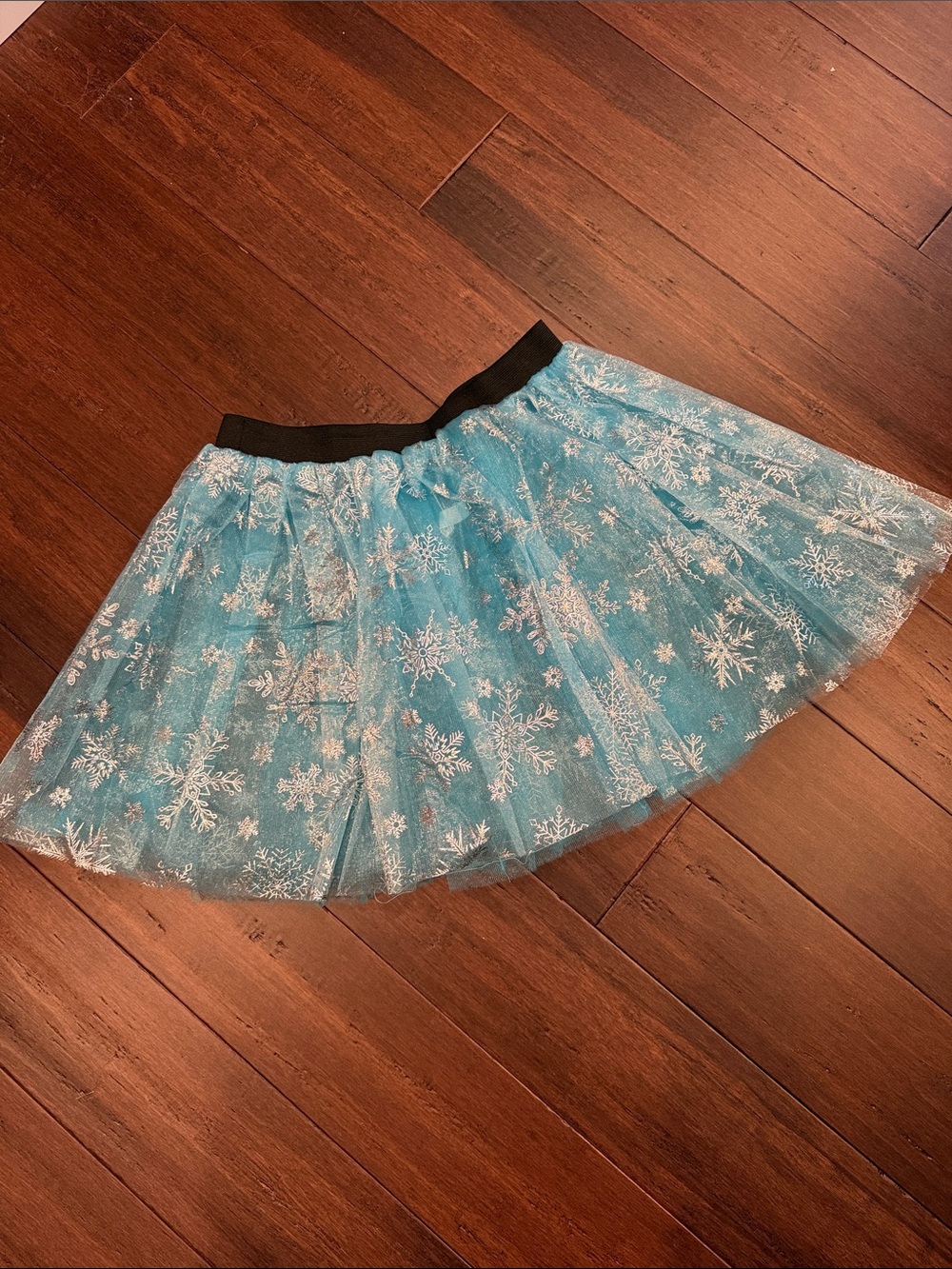 Blue Tulle Snowflake Running Skirt with Black Waistband